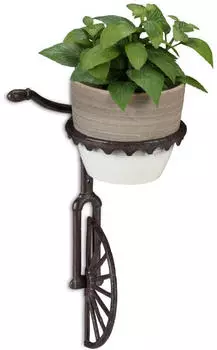 Relaxdays Wandhalter Blumentopf Einrad-Design Dunkelbraun, 3er-Set