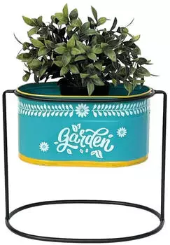 DanDiBo Blumenhocker mit Topf Metall Oval Blau 27cm (96526 M)