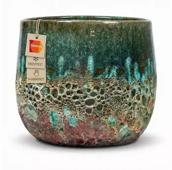 Teramico Brooklyn Keramik Pflanzk&uuml;bel Gr&uuml;n/T&uuml;rkis, frostfest, 20x19cm