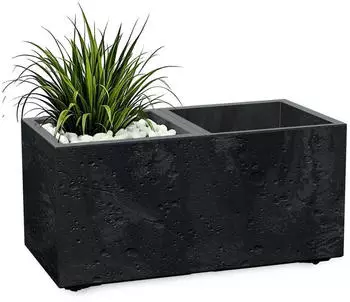 Spetebo Sierra Case Blumenkasten 2 Kammern auf Rollen, Anthrazit, Beton-Optik, 59x29cm (4522)