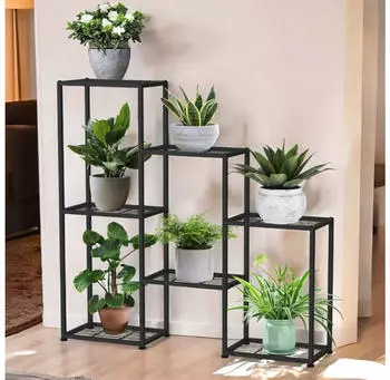 DanDiBo Blumenregal 6 Ebenen Metall Schwarz (96578)