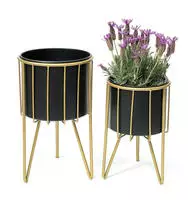 Blumenhocker Mit Topf Metall Gold Schwarz Rund 2er Set Blumenst&auml;nder 96039