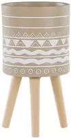 Beliani - Blumenbeh&auml;lter Beige Magnesium ⌀ 25 Cm Beine Aus Buchenholz Wei&szlig;es