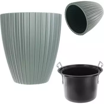 Kadax Dekorativer Blumentopf mit Inneneinsatz, Rund, Kunststoff, Grün, 40cm (K10160)