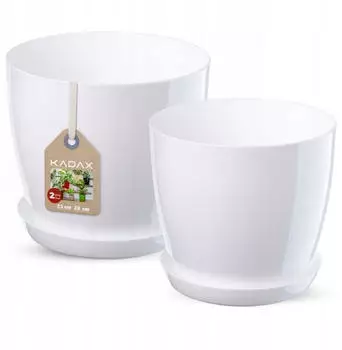 Kadax Blumentopf-Set mit Untersetzer, Rund, Kunststoff, Weiß, 23+28cm (K8166)