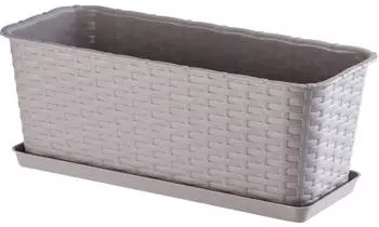 Kadax Balkon-Blumenkasten 40cm Kunststoff Rattan-Optik mit Untersetzer, Karamell