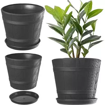Kadax Blumentopf mit Untersetzer, Holzoptik, Kunststoff, 42cm, Graphit