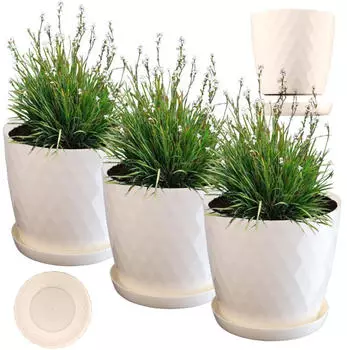 Kadax Amily Blumentopf aus Kunststoff mit Untersetzer, 25cm, Creme, 3er-Set (K8160)