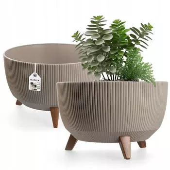 Kadax Blumentopf mit drei Steckstützen, Kunststoff, rund, 40cm (Taupe)