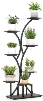 Costway Pflanzenregal 8-stöckig mit Wachstumslichtern, Metall/Holz, 67x30x146cm