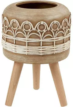 Beliani Cyrtomium Blumentopf mit Holzständer 27cm Magnesium Hellbraun (Cyrtomium)