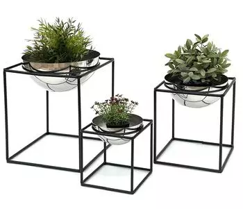 DanDiBo Blumenhocker mit Topf Metall Schwarz/Silber 3er Set (96256)
