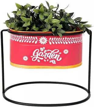 DanDiBo Blumenhocker mit Topf Metall Oval Rot 24cm (96526 S)