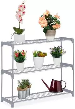 Relaxdays Blumenregal 3 Ebenen, Metall, grau (91x72x28cm)