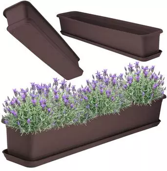 Kadax Blumenkasten mit Untersetzer, Kunststoff, 80cm, braun (K8932)