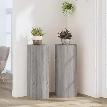vidaXL Pflanzenst&auml;nder 2 Stk., grau Sonoma, 25x25x80cm, Holzwerkstoff (852947)