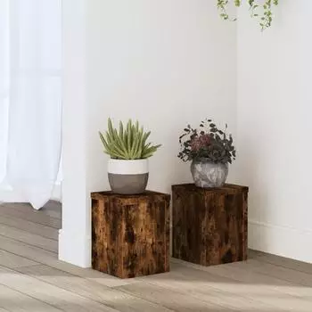 vidaXL Pflanzenst&auml;nder 2 Stk. R&auml;uchereiche 15x15x20cm Holzwerkstoff (852892)