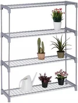 Relaxdays Blumenregal Metall 4 Ebenen, grau, 91x106x28cm