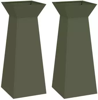 vidaXL S&auml;ulen-Pflanzk&uuml;bel 2er-Set Olivgr&uuml;n Stahl 40x40x100cm
