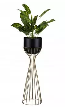 HowHomely LOFT Blumenständer mit Übertopf Metall Gold/Schwarz 68cm (HH-ML-12-GB)
