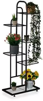 Relaxdays Blumenregal Metall 6 Ablagen, 44x109,5x22cm, Schwarz