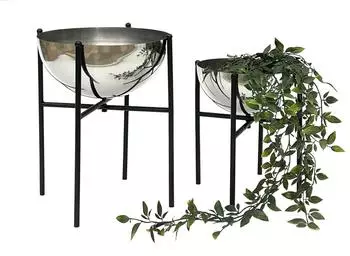 DanDiBo Blumenhocker mit Topf, Metall, schwarz/silber, 2er-Set (96257)