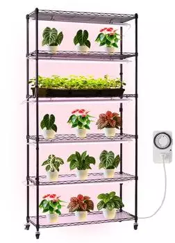 VEVOR Pflanzenregal mit Wachstumslicht 6 Ebenen 150W 90x35x180cm (6C18090-T8DP09P5-US)