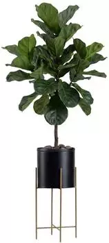 HowHomely Blumenständer Metall 55cm mit rundem Übertopf, schwarz/gold (10-1625-55-z-cz)