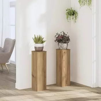 vidaXL Pflanzenst&auml;nder 2er-Set 17x17x60cm, Holzwerkstoff, Artisan-Eiche (852941)