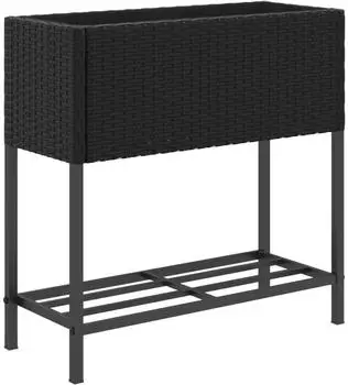vidaXL Pflanzk&uuml;bel mit Ablage Schwarz Poly Rattan (366387)
