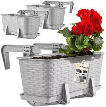 Kadax Hängepflanzgefäß für Balkon, Rattan-Optik, 40cm, grau, 3er-Set (K8203)
