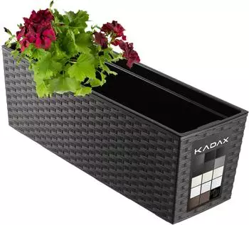 Kadax Blumenkasten mit Einsatz, Rattanmuster, 18,5x56cm, grafit (K3875)