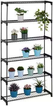 Relaxdays Blumenregal 6 Ebenen Metall, Schwarz (91x174x28cm)