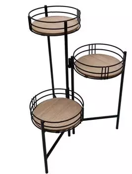 Spetebo Blumentopfst&auml;nder klappbar Metall/Holz 3 Etagen schwarz (3153)