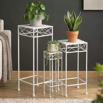 DanDiBo Blumenhocker eckig, wei&szlig;, Metall, 3er-Set (96314)