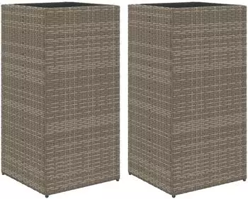 vidaXL Pflanzk&uuml;bel 2 Stk., Poly Rattan, grau, 40x40x80cm (3210521)