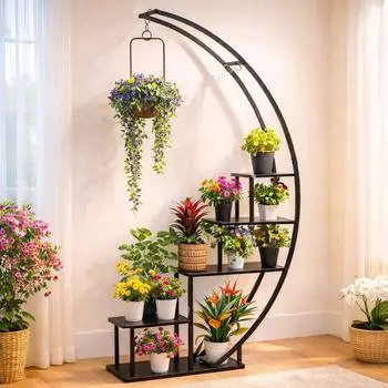 DanDiBo Blumenregal Halbrund Metall Schwarz 170cm (96585)