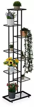 Relaxdays Blumenregal Metall 8 Ablagen, 45x142x22cm, Schwarz