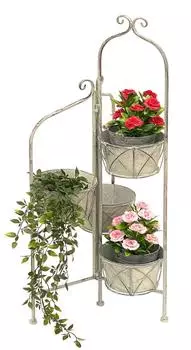 DanDiBo Blumentreppe mit 4 T&ouml;pfen, Metall, wei&szlig;/grau, 100cm (96128)