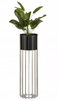 HowHomely LOFT Blumenständer Metall mit Übertopf, gold/schwarz, 70cm (HH-ML-04-GB)