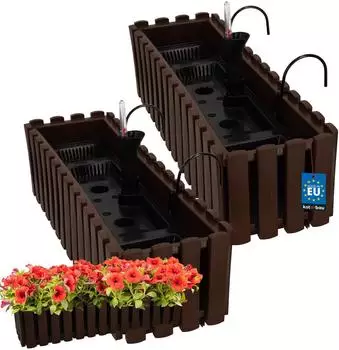 OEM Balkonblumenkasten selbstbewässernd 58x18x16cm braun, 2er-Set (kotarbau_5904994125761)