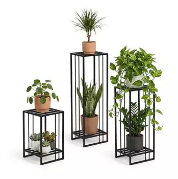 Spetebo Blumenst&auml;nder 3er Set Metall rechteckig 55/75/95cm pulverbeschichtet, Schwarz
