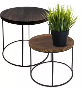 Spetebo Blumenhocker rund 2er-Set mit dunkler Tischplatte, Holz (2585)
