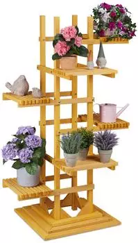 Relaxdays Blumentreppe Holz 6 Etagen, 80x152,5x73cm, hellbraun