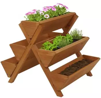 MCW Pflanztreppe O15 5 K&auml;sten Holz natur 56x56x70cm (MCW-O15)