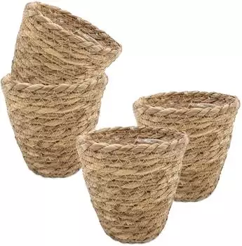 Spetebo Seegras-Pflanztopf mit Folie, natur, 14x12cm, 4er-Set (44261)