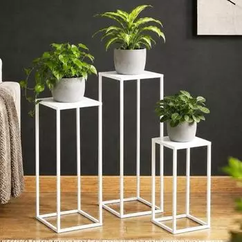 DanDiBo Blumenhocker Metall, wei&szlig;, eckig, 3er-Set (96482)
