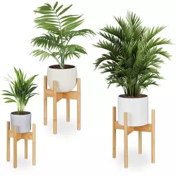Relaxdays Pflanzenst&auml;nder Bambus 3er-Set, innen, &Oslash; 20/25/29cm (10048543_1432)