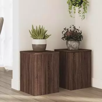 vidaXL Pflanzenst&auml;nder 2er-Set, Holzwerkstoff, braun Eiche, 25x25x35cm (852912)