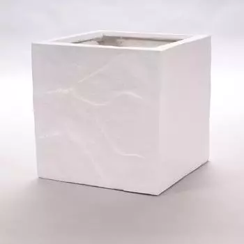 Eleganteinrichten Pflanzk&uuml;bel Fiberglas Stein-Optik quadratisch 30x30x30cm wei&szlig;